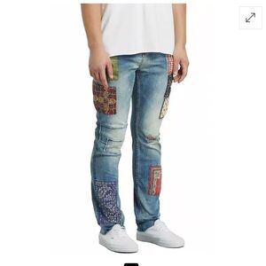 PROFOUND
Patchwork Distressed Straight Leg Medium Rise Stretch Denim Jeans